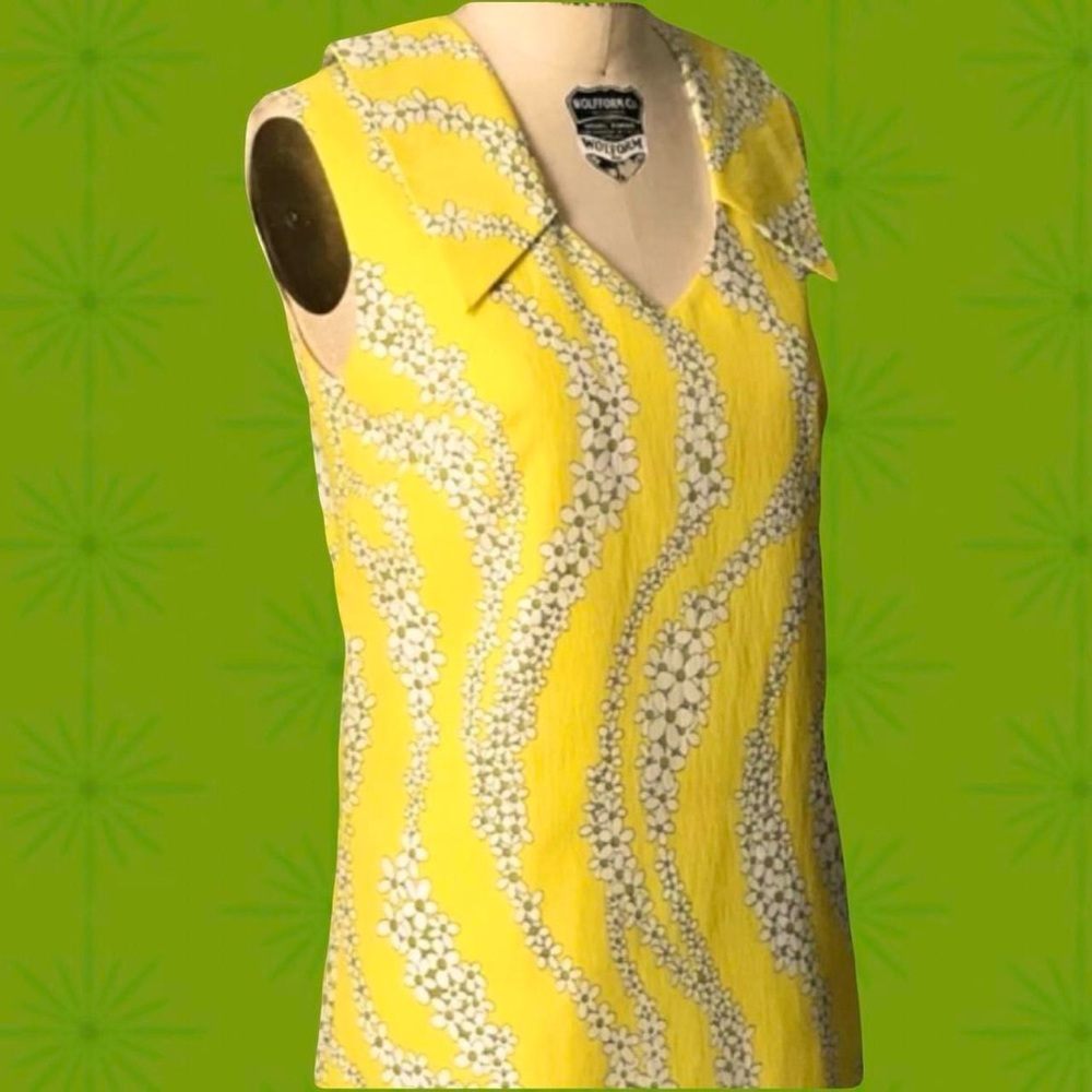 Yellow 60s Hippie Mod Floral Midi Dagger Collar Dress